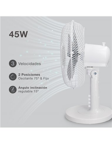 Ventilador sobremesa Macomia Ø41cm 45W Blanco