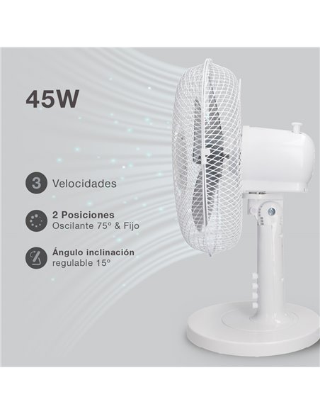 Ventilador sobremesa Macomia Ø41cm 45W Blanco