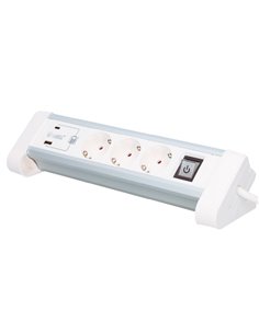 Base múltiple sobremesa 3T + 1 USB A + 1 USB Tipo C + Int (3x1.5mm) 1,4M Blanco