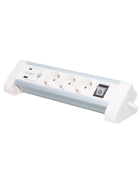Base múltiple sobremesa 3T + 1 USB A + 1 USB Tipo C + Int (3x1.5mm) 1,4M Blanco