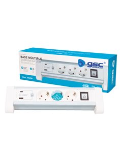 Base múltiple sobremesa 3T + 1 USB A + 1 USB Tipo C + Int (3x1.5mm) 1,4M Blanco 2