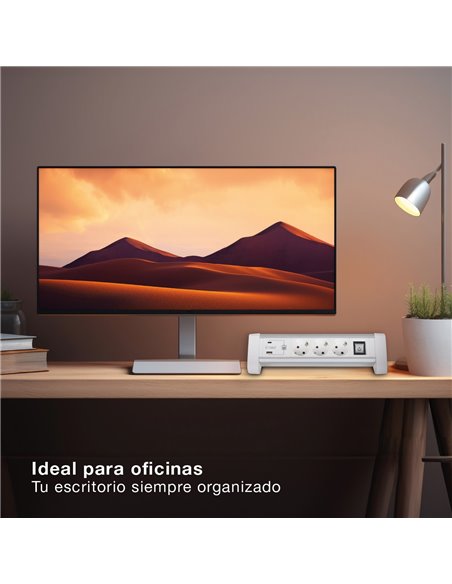 Base múltiple sobremesa 3T + 1 USB A + 1 USB Tipo C + Int (3x1.5mm) 1,4M Blanco