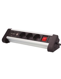 Base múltiple sobremesa 3T + 1 USB A + 1 USB Tipo C + Int (3x1.5mm) 1,4M Negro