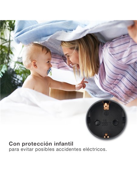 Base múltiple sobremesa 3T + 1 USB A + 1 USB Tipo C + Int (3x1.5mm) 1,4M Negro