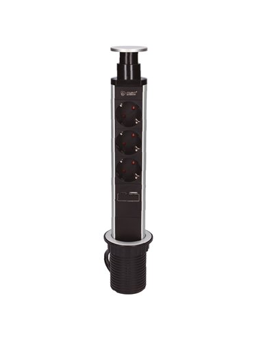 Base múltiple empotrable 3T + 1 USB A + 1 USB Tipo C (3x1.5mm) 1,4M