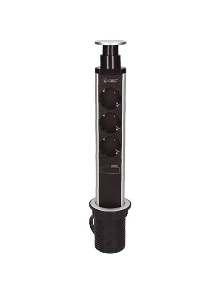 Base múltiple empotrable 3T + 1 USB A + 1 USB Tipo C (3x1.5mm) 1,4M