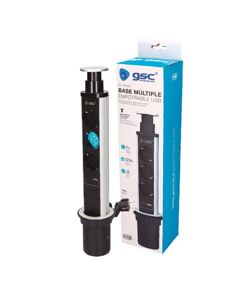 Base múltiple empotrable 3T + 1 USB A + 1 USB Tipo C (3x1.5mm) 1,4M