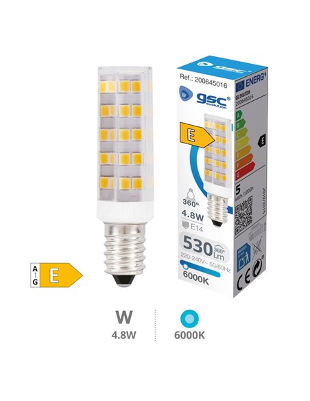 Bombilla LED tubular 4.8W E14 6000K