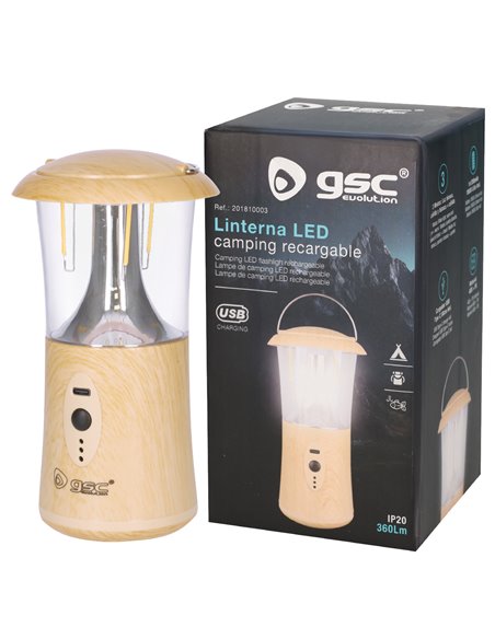 Linterna LED camping recargable USB 360lm