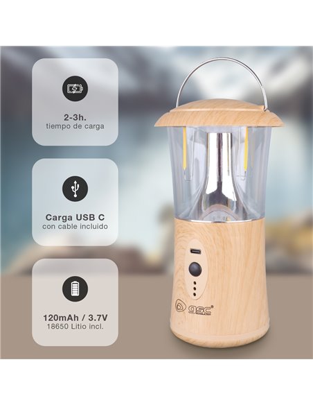 Linterna LED camping recargable USB 360lm