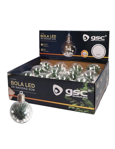 Bola de navidad LED 8cm 3xLR44 Luz cálida - 12u caja exp