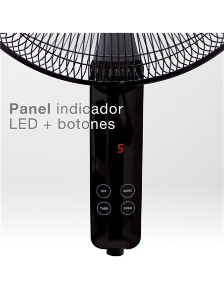 Ventilador de pie Tehri con mando y temporizador Ø43cm 30W motor DC Negro