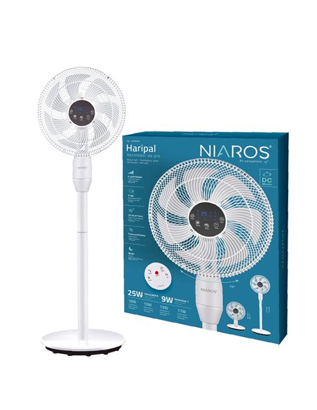 Ventilador de pie Haripal Ø36cm 25W motor DC Blanco