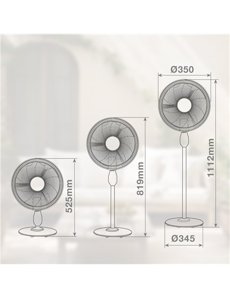Ventilador de pie Haripal Ø36cm 25W motor DC Blanco
