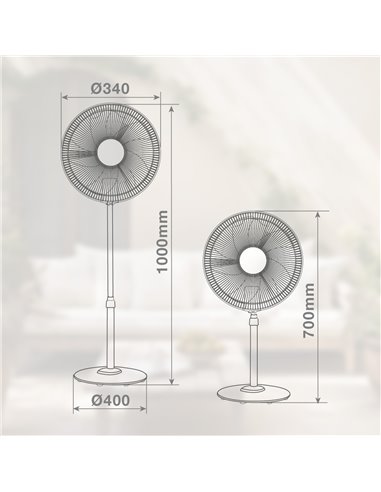 Ventilador de pie Puncha Ø34cm 35W Blanco