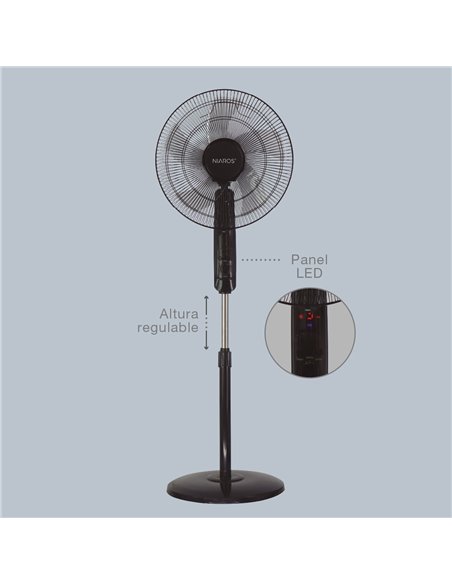 Ventilador de pie Lungra con mando y temporizador Ø43cm 50W Negro