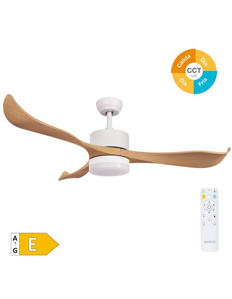 Ventilador techo Kota con luz CCT regulable y mando Ø132 3 aspas DC Blanco