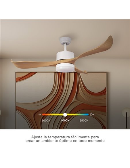 Ventilador techo Kota con luz CCT regulable y mando Ø132 3 aspas DC Blanco
