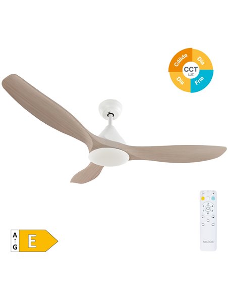 Ventilador techo Luma con luz CCT regulable y mando Ø117 3 aspas DC Blanco