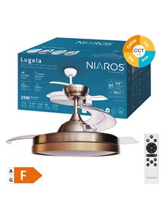 Ventilador techo Lugela con luz CCT regulable y mando Ø107 3 aspas retráctiles DC Dorado 2