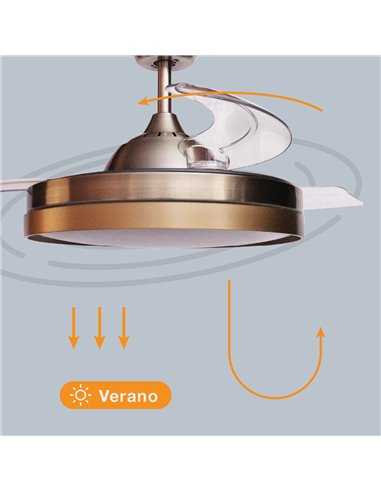 Ventilador techo Lugela con luz CCT regulable y mando Ø107 3 aspas retráctiles DC Dorado