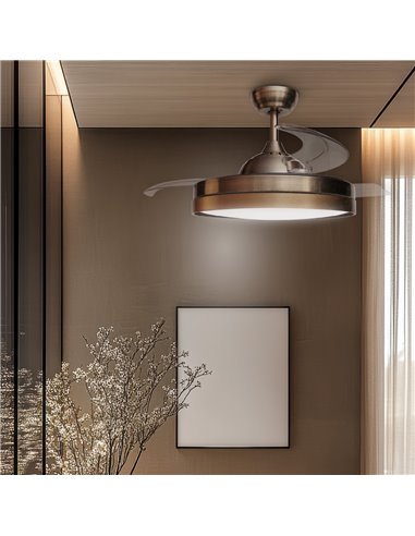 Ventilador techo Lugela con luz CCT regulable y mando Ø107 3 aspas retráctiles DC Dorado