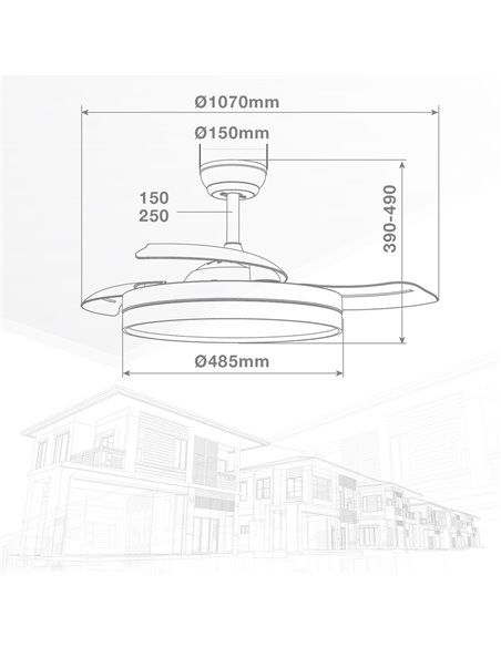 Ventilador techo Lugela con luz CCT regulable y mando Ø107 3 aspas retráctiles DC Dorado