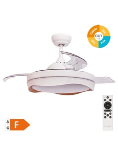 Ventilador techo Nicosia con luz CCT regulable y mando Ø107 3 aspas retráctiles DC Blanco