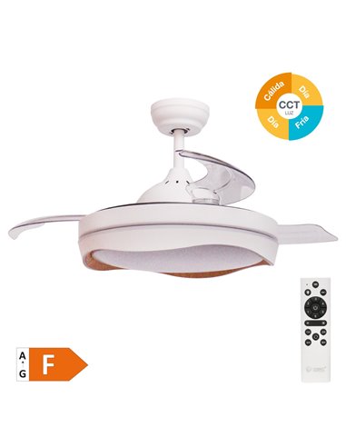 Ventilador techo Nicosia con luz CCT regulable y mando Ø107 3 aspas retráctiles DC Blanco