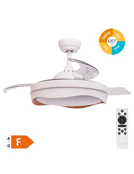 Ventilador techo Nicosia con luz CCT regulable y mando Ø107 3 aspas retráctiles DC Blanco