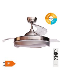 Ventilador techo Nicosia con luz CCT regulable y mando Ø107 3 aspas retráctiles DC Níquel