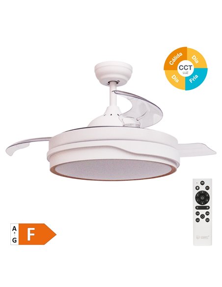 Ventilador techo Lentini con luz CCT regulable y mando Ø107 3 aspas retráctiles DC Blanco