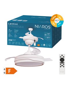 Ventilador techo Lentini con luz CCT regulable y mando Ø107 3 aspas retráctiles DC Blanco 2