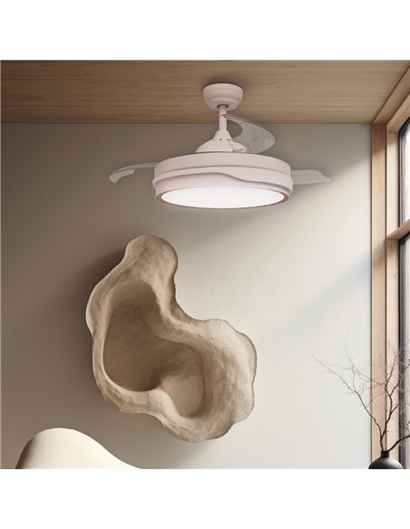 Ventilador techo Lentini con luz CCT regulable y mando Ø107 3 aspas retráctiles DC Blanco