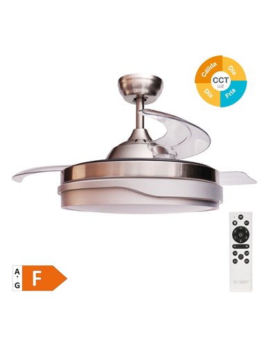 Ventilador techo Lentini con luz CCT regulable y mando Ø107 3 aspas retráctiles DC Níquel