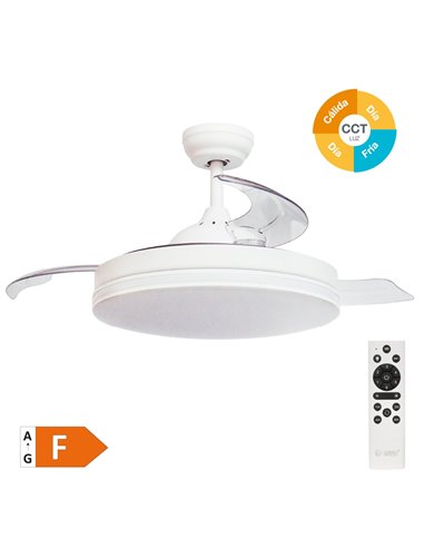 Ventilador techo Oliveri con luz CCT regulable y mando Ø107 3 aspas retráctiles DC Blanco