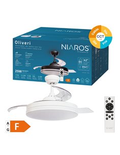 Ventilador techo Oliveri con luz CCT regulable y mando Ø107 3 aspas retráctiles DC Blanco 2