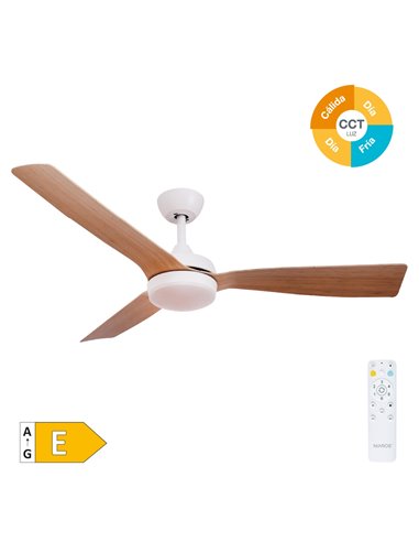 Ventilador techo Cefalú con luz CCT regulable y mando Ø132 3 aspas DC Blanco