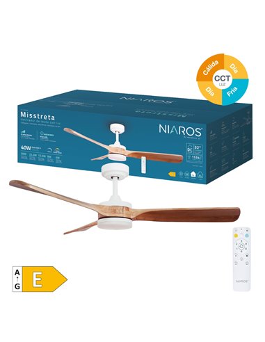Ventilador techo Misstreta con luz CCT regulable y mando Ø132 3 aspas DC Blanco