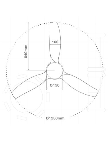 Ventilador techo Misstreta con luz CCT regulable y mando Ø132 3 aspas DC Blanco
