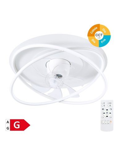 Ventilador techo rotativo Olmeto con luz CCT regulable y mando Ø50 7 aspas DC Blanco
