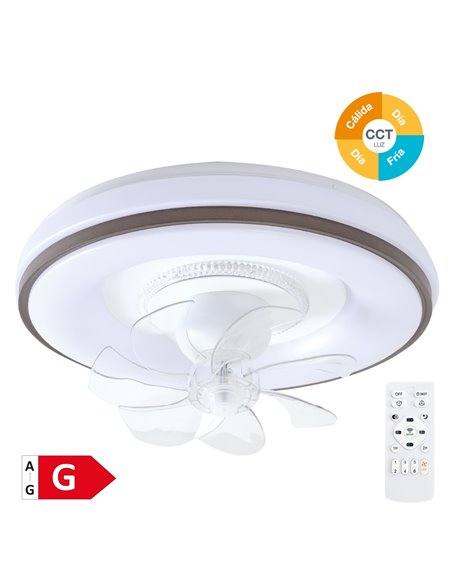 Ventilador techo rotativo Aversa con luz CCT regulable y mando Ø50 7 aspas DC Blanco