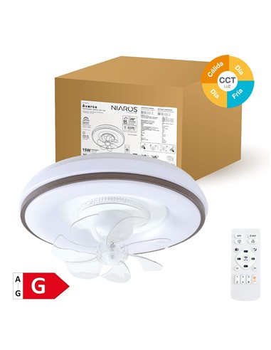 Ventilador techo rotativo Aversa con luz CCT regulable y mando Ø50 7 aspas DC Blanco