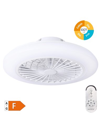 Ventilador techo Box Fan Talsano con luz CCT regulable y mando Ø50 8 aspas DC Blanco