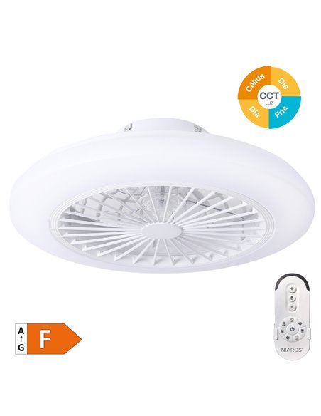 Ventilador techo Box Fan Talsano con luz CCT regulable y mando Ø50 8 aspas DC Blanco