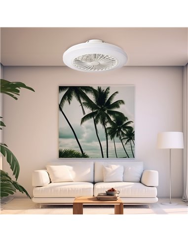 Ventilador techo Box Fan Talsano con luz CCT regulable y mando Ø50 8 aspas DC Blanco