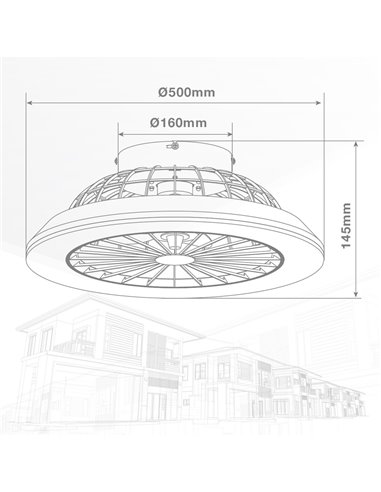 Ventilador techo Box Fan Talsano con luz CCT regulable y mando Ø50 8 aspas DC Blanco