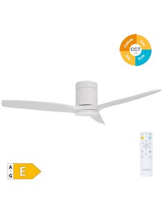 Ventilador techo inteligente Kasama con luz CCT regulable y mando Ø132 3 aspas DC Blanco