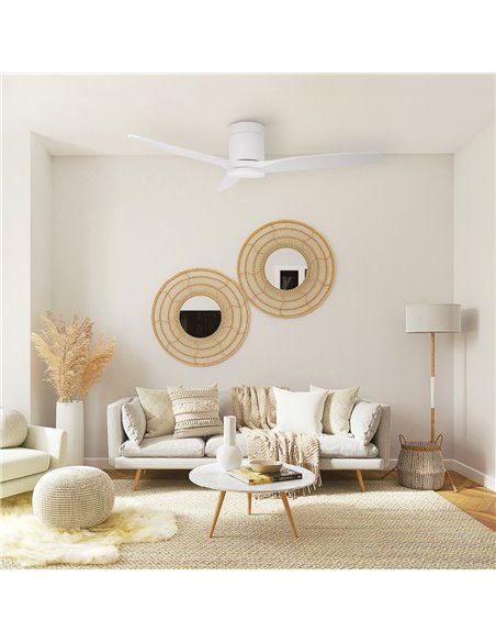Ventilador techo inteligente Kasama con luz CCT regulable y mando Ø132 3 aspas DC Blanco