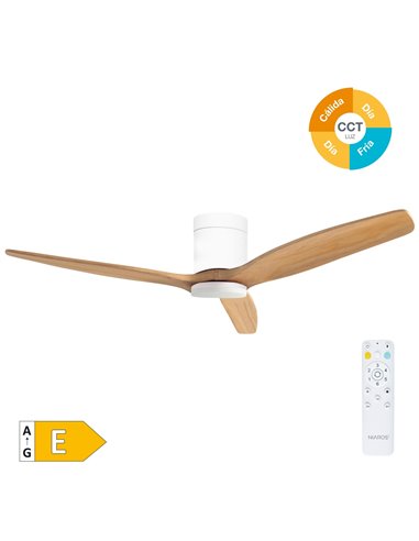 Ventilador techo inteligente Kasama con luz CCT regulable y mando Ø132 3 aspas DC Blanco